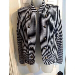 Tommy Hilfiger Cardigan Blue White Stripes Brass Logo Buttons Pockets Sz…